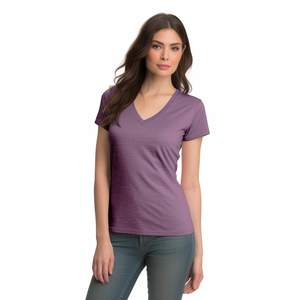T-shirt surdimensionné à manches courtes et col en <span class=keywords><strong>V</strong></span> teint uni 100% coton personnalisé pour femmes - Product Image 6