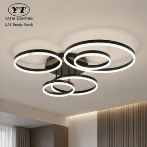Plafonnier LED moderne en forme d'anneau, en acrylique et métal, à montage en surface, télécommande, variateur de lumière, tricolore, pour salon et chambre - Product Image 1