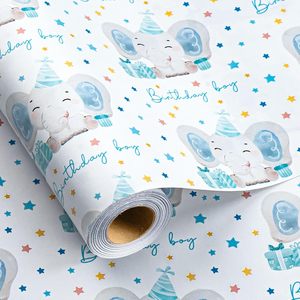 Maypluss Baby Boy Wrapping Paper Roll 17 Inch X 33 Feet Blue Elephant Theme Birthday Gift <b>Wrap</b> Eco Friendly Craft Paper - Product Image 1