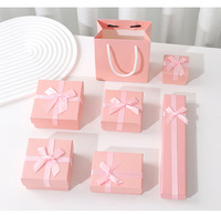 Boîte Cadeau Bijoux Ruban Rose Prix Usine, Ensemble Étui d'Emballage Velours Doublé pour Bague, Collier, Boucles d'Oreilles, Bracelet avec Sac Cadeau Assorti