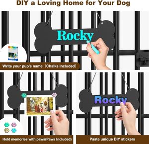 Easycom 31 "çevre dostu katlanabilir köpek sandık mobilya ayarlanabilir kaseler adı etiketi orta köpekler için rustik kahverengi ahşap kulübesi - Product Image 3