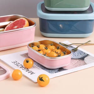 Macaron Stainless Steel Food Storage <b>Container</b> Rectangle Pink Magnetic Lid Leak Proof Airtight For Refrigerator <b>Travel</b> Use - Product Image 2