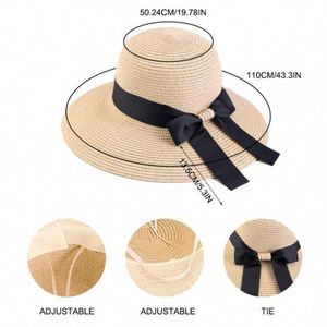 Wholesale Women Wide Brim Bucket Caps with Tie <b>Straw</b> Breathable <b>Summer</b> Boater <b>Hats</b> 3D Embroidery Travel Outdoor Sunshade - Product Image 3