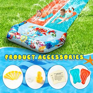 Tobogán Acuático Doble de PVC con Diseño Oceánico, Aspersor y Almohadilla de Impacto para Niños, Diversión en el Patio Trasero - Product Image 5