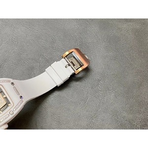 Reloj Mecánico Automático Ultra Elegante con Esfera Blanca de Cerámica y Diamantes, Caja Tonneau, Correa de Goma, Estilo Antiguo, Unisex, para Uso Diario, Casual y de Negocios - Product Image 6