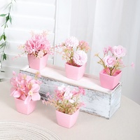 5 Pcs Bunga Simulasi Pink untuk Dalam Ruangan dengan Pot Tanaman Mini dalam Pot untuk Dekorasi Meja Rumah Kantor Tanaman Buatan Kecil