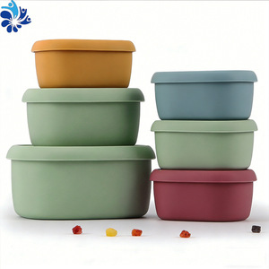 Silicone <b>Lunch</b> Box <b>Set</b> 200ml 300ml 600ml Round With Lids Microwave Safe Food Storage Travel Bento Container - Product Image 5