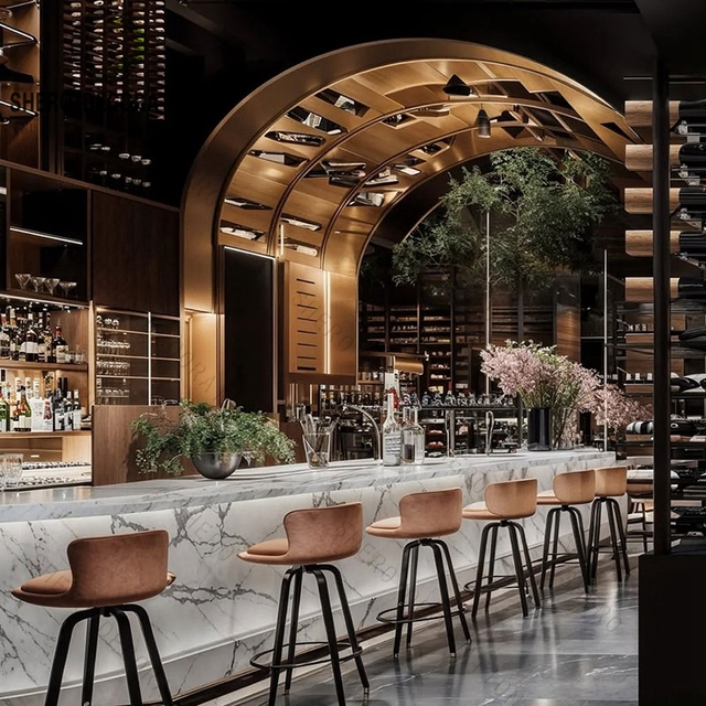 Creative High End Pub Bar Counter LED Table Night Club Wine Wall Display Showcase Lounge Bar Design Restaurant Furniture Design