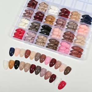 24Grds <span class=keywords><strong>Faux</strong></span> <span class=keywords><strong>ongles</strong></span> en acrylique, <span class=keywords><strong>couleur</strong></span> unie, brillants, pour l'hiver et l'<span class=keywords><strong>automne</strong></span>, 576 pièces, courts, en forme d'amande, naturels, doux, à presser - Product Image 3