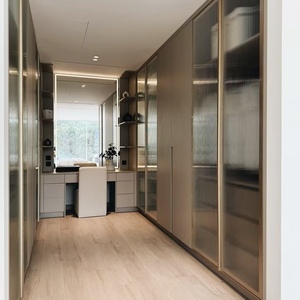 BALOM High End U-Shaped Luxury Walk in Closet Built-in Glass Wood Soft Close Drawers <b>LED</b> Light Custom OEM Wholesale - Product Image 2