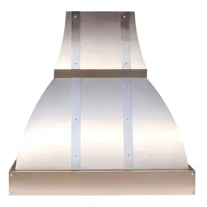 modern Kitchen Range Hood with brushed stainless steel body and mirrored stainless steel straps