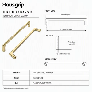 Hausgrip Modern Minimalist Furniture Hardware Kitchen Cabinet Handles <strong>Matte</strong> <strong>Black</strong> Gold Drawer Pulls Cupboard <strong>Door</strong> <strong>Knobs</strong> - Product Image 3