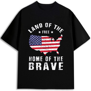 Camiseta con bandera americana para hombre, 100% algodón, manga corta, estampado en serigrafía, diseño Land Of The Free Home Of The Brave - Product Image 1