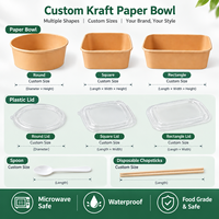 Bol en papier kraft jetable biodégradable, vente en gros, bol alimentaire compostable pour Poke Takeaway Restaurant