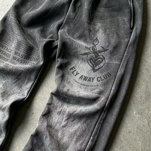 Pantalon <span class=keywords><strong>de</strong></span> survêtement gris OUNA pour <span class=keywords><strong>homme</strong></span>, style vintage délavé, coupe jogger, taille élastique, en molleton <span class=keywords><strong>de</strong></span> coton épais, streetwear personnalisé - Product Image 2
