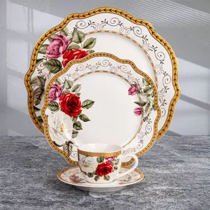 Elegant wave shape garden floral dinnerware set for wedding party