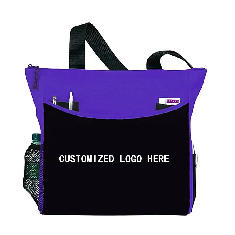 Customized Design Polyester Tote Bag 600D Polyester Two-tone Tote Bag Zipped Closure Tote Bag