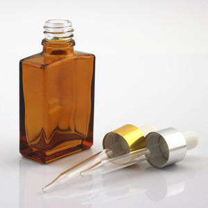 Quadratische 30ml Bernsteinfarbene Mattglas-Flasche für Ätherische Öle mit Glaspipette 30 ml 1oz Braune Leere Rechteckige Parfümflasche - Product Image 6