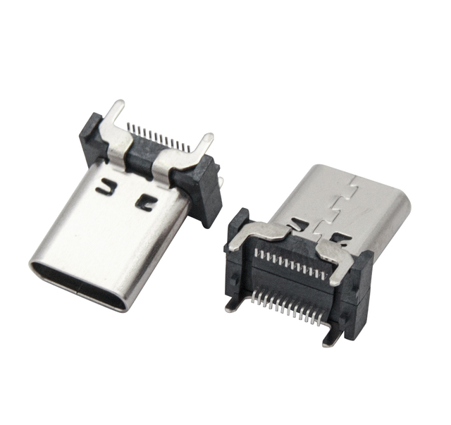 USB C 2.0 Female Connector 15mm Height Vertical SMT Type C Charging Cable Port High Visibility Stainless Steel 3A/5A Connector