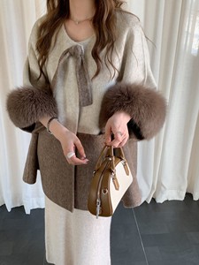 <span class=keywords><strong>Manteau</strong></span> en fourrure de renard mi-longue, couleur assortie, double face, en <span class=keywords><strong>laine</strong></span>, pour femmes - Product Image 1