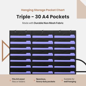 Creation <b>Wall</b> Storage Pocket Chart 30 Pockets Nylon Organizer With 5 Hangers For Classroom Office Use - Product Image 6