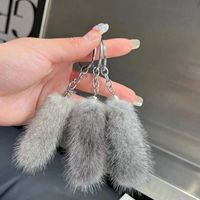 Porte-clés en fourrure de vison naturelle véritable de 8 cm, pendentif de sac pour femme, mini-porte-clés en queue de vison moelleuse et pelucheuse, mignon porte-clés DIY à suspendre