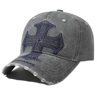 Gorra de béisbol de estilo nuevo transfronterizo para hombre, con diseño cruzado de agujeros y bordados, moderna, con efecto envejecido y lavado, 100%