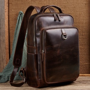Genuine Leather <b>Backpack</b> For Men 20-35L <b>Large</b> Capacity Wear Resistant Solid Color Detachable Strap Business Travel Laptop Use - Product Image 1