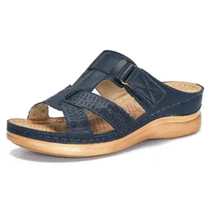 2024 Summer Women Wedge Sandals New Solid Buckle Ladies Slides Comfortable Home Beach Slip On Shoes Plus Female Slippers