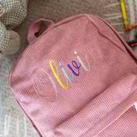 Mochila de pana Bordado Logo Escuela Mochilas de algodón para niñas Niños Escuela de viaje