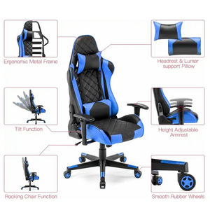 Silla de Juego Reclinable de 180° con Respaldo Alto Ajustable en Altura, Silla de Masaje con Marco de Metal y Espuma Original para Juegos de PC - Product Image 2