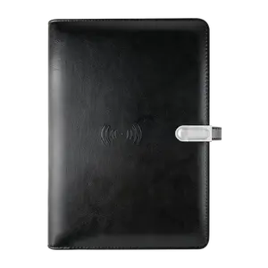 4 inch LCD video player leather diary planner A5 notebook with powerbank wireless Charger and advertising