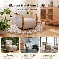 Fauteuil d'appoint moderne de luxe léger, écologique et durable, avec accoudoirs en métal doré en forme de U, tissu gris, pour salon, chambre, appartement, hôtel