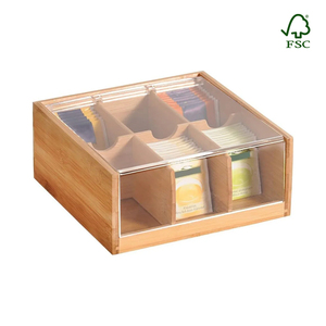 Hiện Đại Hình Chữ Nhật Tre Hộp Trà Tổ Chức Bền Vững Lưu Trữ <span class=keywords><strong>Container</strong></span> Với 6 Ngăn Và Nắp Nhựa Cho Túi Lưu Trữ - Product Image 1