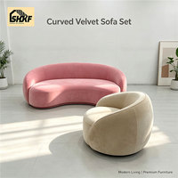Canapé d'angle 2 places Arc, ensemble de meubles modernes en velours rose, canapés élégants pour intérieurs raffinés, fabricant de canapés uniques