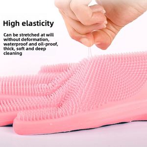 Home Kitchen Vegetable Washing Tool Pet Bathing Thickened Anti-Scratch Sustainable <b>Waterproof</b> <b>Silicone</b> Dishwashing Gloves Custom - Product Image 2