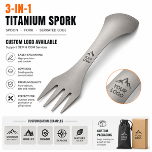 Cuillère-fourchette en titane pur 3 en 1, couverts de camping en titane, cuillère-fourchette ultralégère, ustensile de plein air pour le camping, la randonnée et le backpacking - Product Image 6