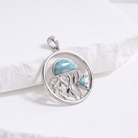 Pendentif en Larimar Naturel Série Océan, Bijou en Pierre Précieuse, Design Argent 925, Charmant Pendentif en Argent et Larimar, Prix de Gros