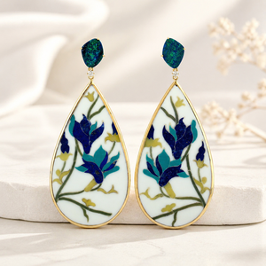 Pendientes de Oro de 18K con Diseño Floral Coreano en Forma de Lágrima, Hechos a Mano, Pendientes de Lujo para Mujer - Product Image 1