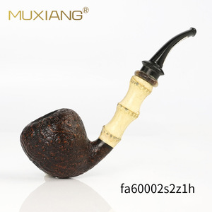 Wooden Freestyle Handmade Solid Wood Pipe With Decorative Ring Vulcanized Rubber Cumberland Briar Tobacco Pipe - Product Image 5