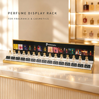 Étagère de présentation de parfums, support de parfum en acrylique, vitrine de parfum à cadre doré avec 15 blocs d'affichage publicitaire en papier