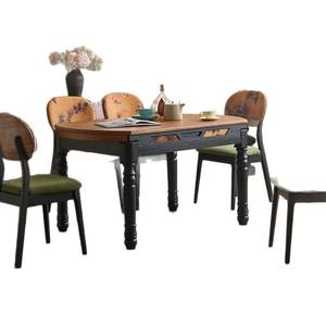 Table à manger rectangulaire en bois massif de style rétro français, convertible, style vintage, pour petites maisons - Product Image 5