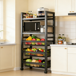 Carrello Porta Microonde in Metallo a 3/4/5 Ripiani con Cestelli Rimovibili, Ruote Bloccabili e Maniglia per Cucina, Soggiorno, Ufficio - Product Image 6