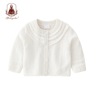 Venta al por mayor bordado ropa <span class=keywords><strong>de</strong></span> niños hueco sólido Collar Color <span class=keywords><strong>de</strong></span> punto <span class=keywords><strong>de</strong></span> bebé niñas suéteres Cardigan con botón - Product Image 3