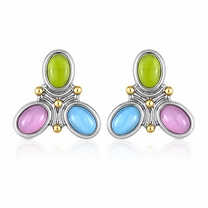 Orecchini a perno con fiori colorati da donna, gioielli alla moda in stile bohémien vintage - Product Image 1
