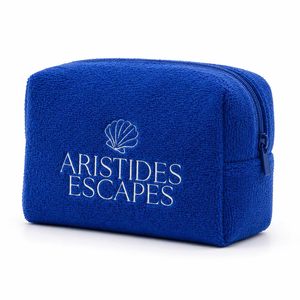 Sac de maquillage en tissu éponge bleu en gros, broderie de logo personnalisé, pochette de voyage pour cosmétiques, organiseur de toilette doux en tissu éponge pour femmes - Product Image 4