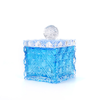 Pot à bonbons en verre ambré taillé avec couvercle, motif diamant, pour décoration d'intérieur arabe, pot de rangement de luxe, décoration de table, récipient à collation, cadeau