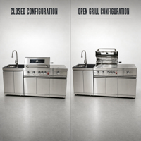 Ensemble barbecue et cuisine extérieure en acier inoxydable avec brûleur latéral et évier, îlot barbecue modulaire pour patio et jardin
