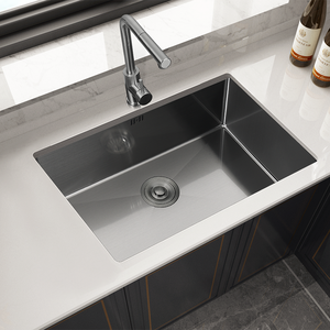 Évier en acier inoxydable haut de gamme d'une seule pièce avec tréfilage/diamant noir/fond de table en or bassin unique, ne se décolore pas - Product Image 3