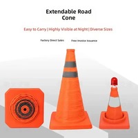 Cône de signalisation rétractable et pliable de 30 cm en tissu Oxford avec base en PP, sans son, sans alimentation, pour avertissement routier